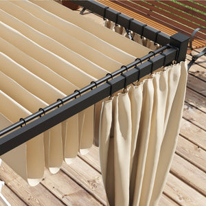 10' x 10' Retractable Pergola with Curtains, for BBQ, Patio, Deck, Beige