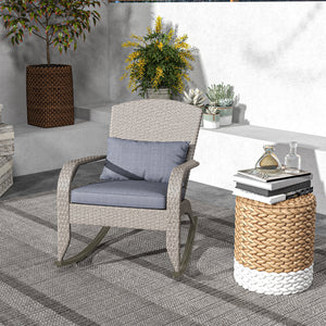 Outdoor Wicker Rocking Adirondack Chair with High Back and Seat Cushion, Gray