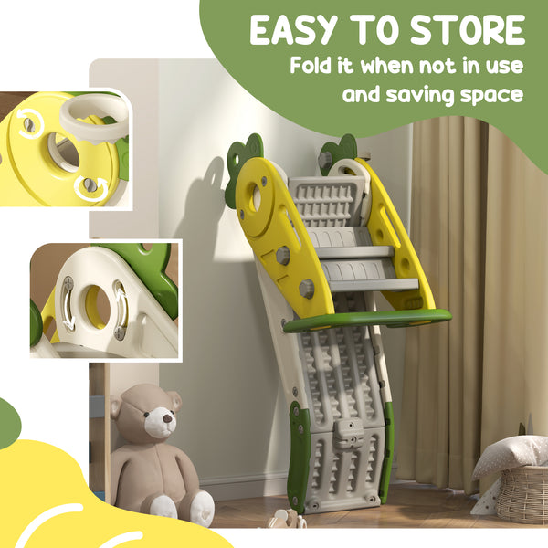 3-in-1 Toddler Foldable Slide with Basketball Hoop Yellow