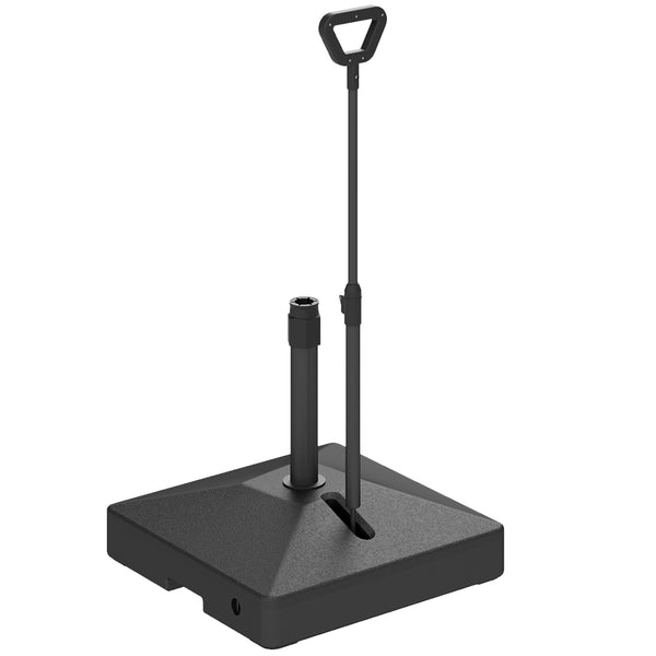 Square plastic parasol base with adjustable wheels and handle, black 