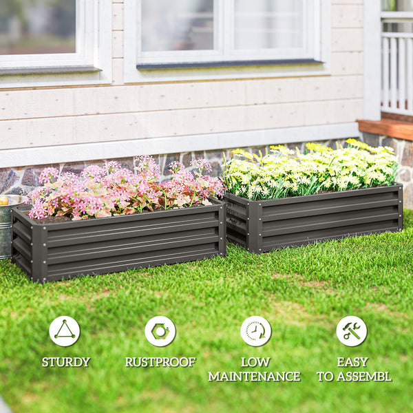 Set of 2 galvanized raised planters, dark grey