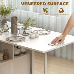 Multifunctional folding table with retractable shelves, white
