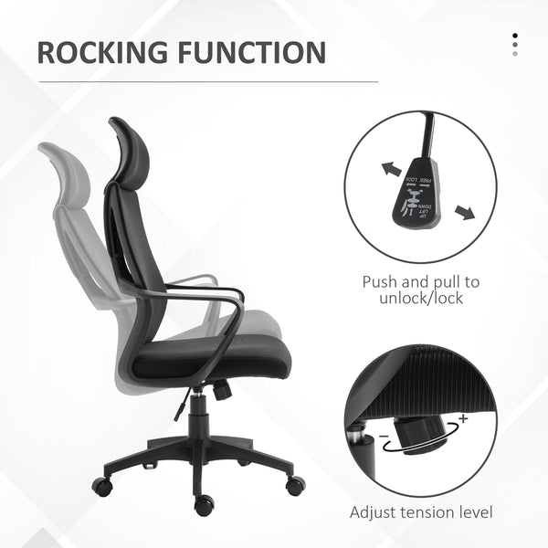 Ergonomic Mesh Office Chair with Adjustable Headrest, Black