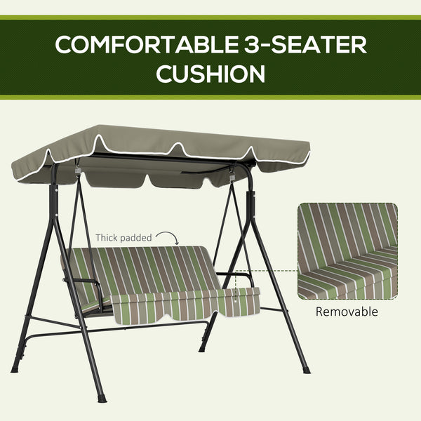 3-Seater Outdoor Porch Swing with Adjustable Canopy, Patio Swing Chair for Garden, Poolside, Backyard, Green and Brown
