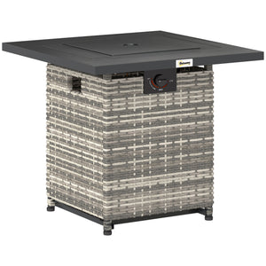 28" Propane Gas Fire Pit Table with 40,000 BTU Rattan Rain Cover, Mesh Lid, Lava Rock, Grey Blend