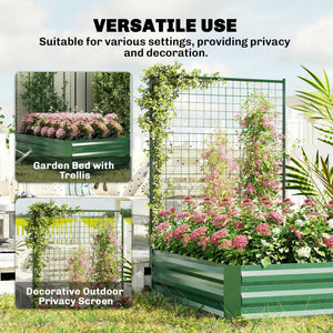 Jardinière surélevée galvanisée avec treillis pour plantes grimpantes, bac de jardinière extérieure à fond ouvert, verte