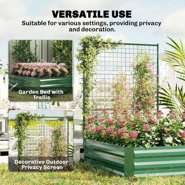 Jardinière surélevée galvanisée avec treillis pour plantes grimpantes, bac de jardinière extérieure à fond ouvert, verte