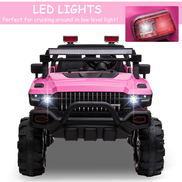 2-seater police truck, 12V with LED lights, pink