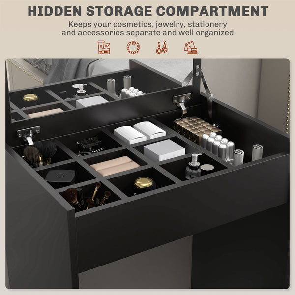 Modern dressing table with makeup table and padded stool, black