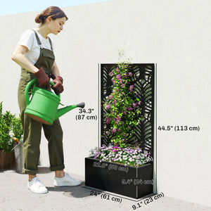 Metal planter with trellis for climbing plants 