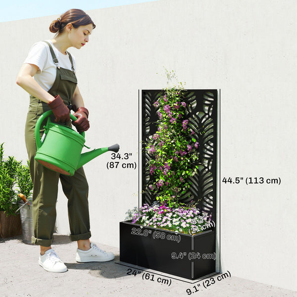 Metal planter with trellis for climbing plants 