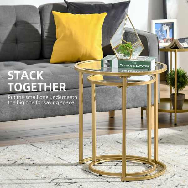 Set of 2 nesting side tables with metal base, gold