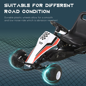 Racing style pedal go-kart with adjustable seat, handbrake and gear lever