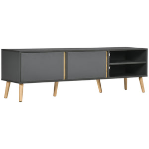 TV stand for TVs up to 55 inches, with shelves and cable management, dark grey