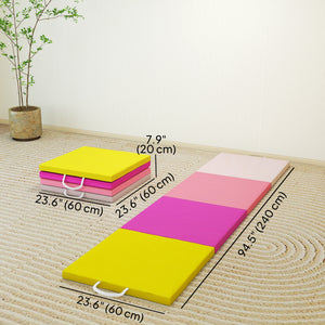 2.4m Folding Gymnastics Mat with Carry Handles, Yellow and Pink