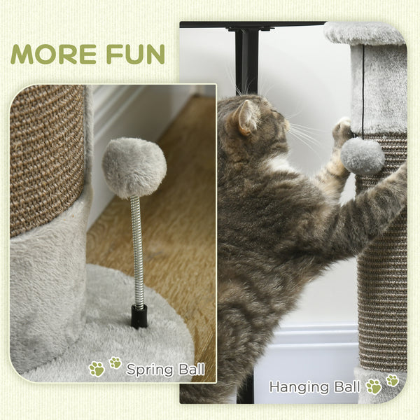 58cm scratching post with covered plush and play balls, grey