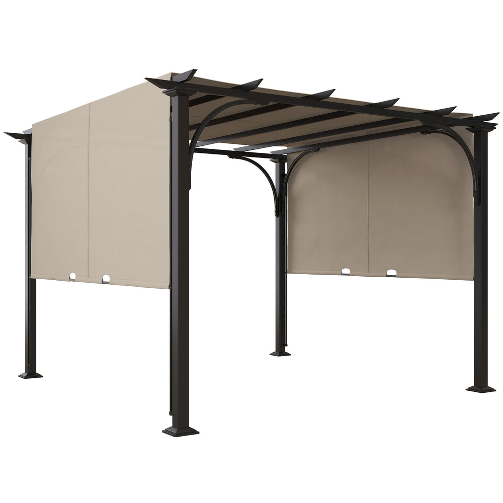 Pergola d'extérieur 10 x 10 pieds avec toile beige et structure en acier, idéale comme abri solaire pour jardin ou terrasse