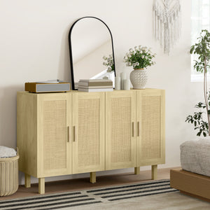 Storage sideboard with 4 rattan doors and adjustable shelves, natural
