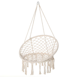 Hanging rope hammock with backrest, cream white