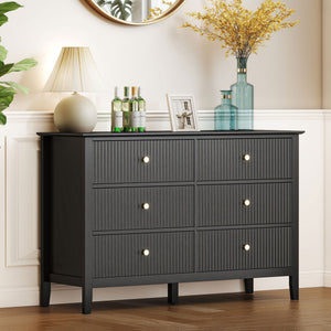 Modern double chest of drawers with 6 drawers for bedroom, living room, hallway, black