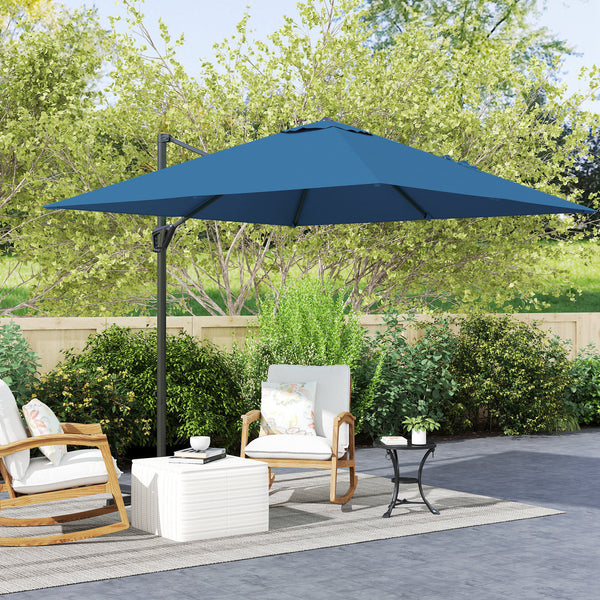 8-foot square cantilever parasol with cross base, navy blue