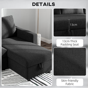 3-seater convertible sectional sofa with pull-out bed, reversible chaise longue and storage – Black