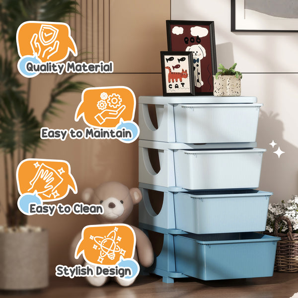 4-Tier Organizer with 4 Plastic Drawers, Blue