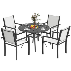 5-Piece Outdoor Dining Set with Round Table and 4 Stackable Chairs, for Garden, Lawn, Patio, Balcony and Poolside
