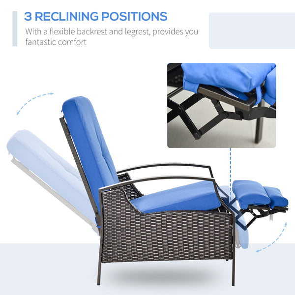 Reclining rattan armchair, blue