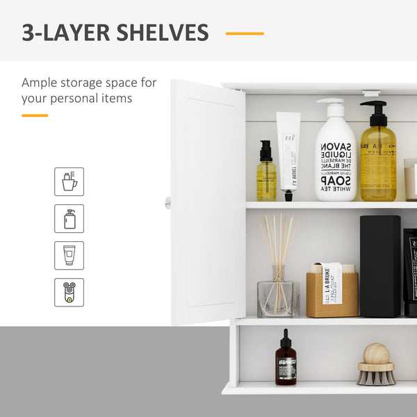 Medicine cabinet with double doors, open shelf and adjustable shelf, white