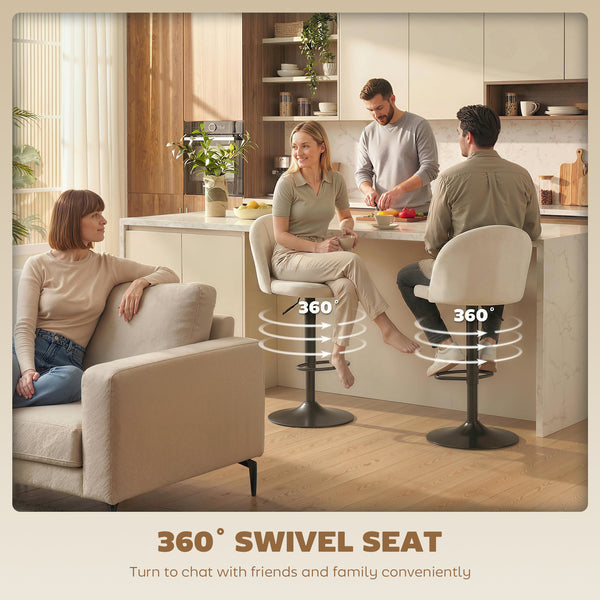 Set of 2 Swivel Bar Stools with Footrest, Cream White