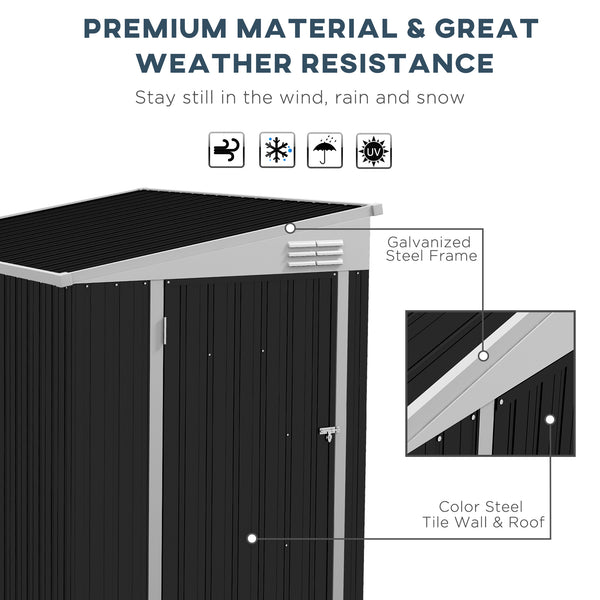 Garden shed with a lockable door and ventilation, dark grey