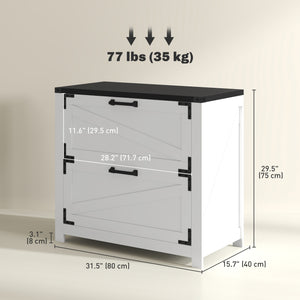 Country Style 2 Drawer Filing Cabinet with Adjustable Hanging Bars for Letter, A4, Legal Size, White
