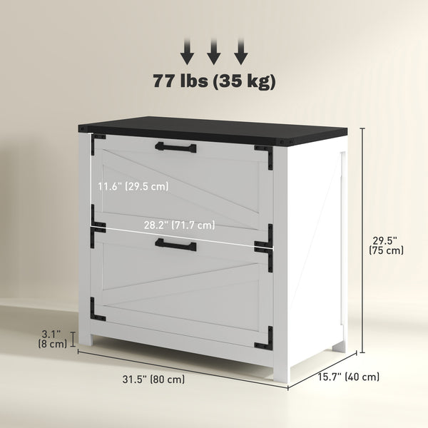 Country Style 2 Drawer Filing Cabinet with Adjustable Hanging Bars for Letter, A4, Legal Size, White