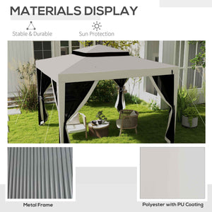 10' x 10' Gazebo with Mesh Netting and Two-Tier Roof for Garden, Patio, Cream White