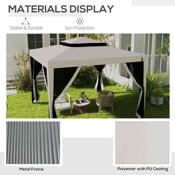 10' x 10' Gazebo with Mesh Netting and Two-Tier Roof for Garden, Patio, Cream White