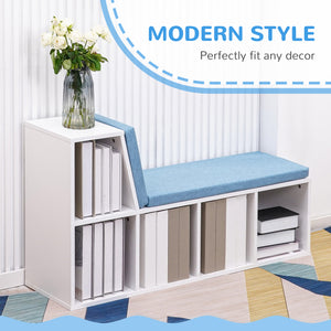 Bookcase with 5 compartments and padded reading corner, blue