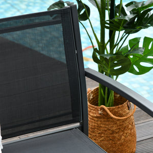 4-Piece Furniture Set with Glass Coffee Table, Breathable Mesh Seat and Backrest for Garden and Balcony, Black