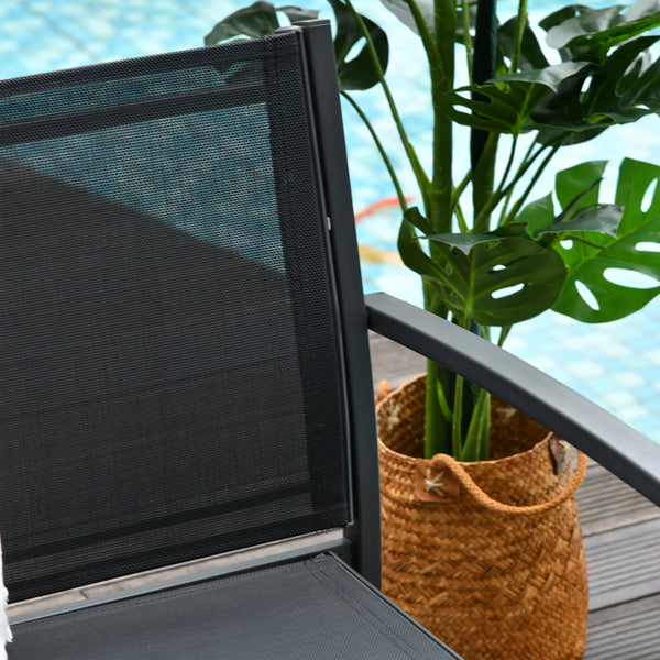 4-Piece Furniture Set with Glass Coffee Table, Breathable Mesh Seat and Backrest for Garden and Balcony, Black