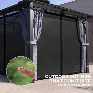 10' x 10' Hardtop Gazebo with 7mm Double Polycarbonate Roof, Outdoor Gazebo with Netting and Curtains, Dark Grey