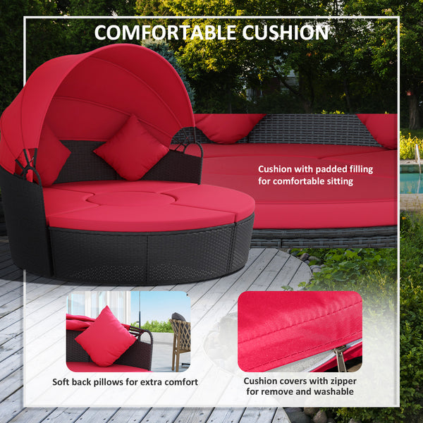 4-piece sofa bed with retractable canopy, red