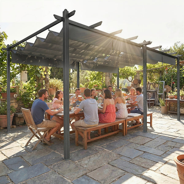 19.6 ft x 11.7 ft Retractable Aluminum Pergola for BBQ, Patio, Garden, Terrace
