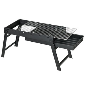 Portable Charcoal Grill with Pull-Out Charcoal Basin, Folding Tabletop Barbecue, Compact Camping BBQ, Black