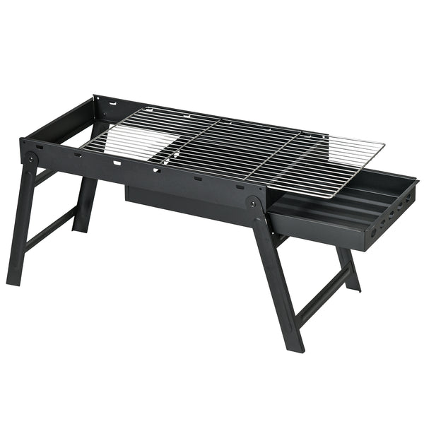 Portable Charcoal Grill with Pull-Out Charcoal Basin, Folding Tabletop Barbecue, Compact Camping BBQ, Black