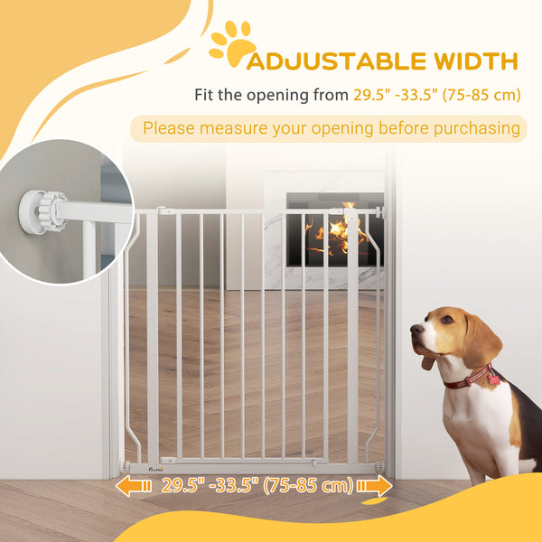 White pet gate with door and double locking system