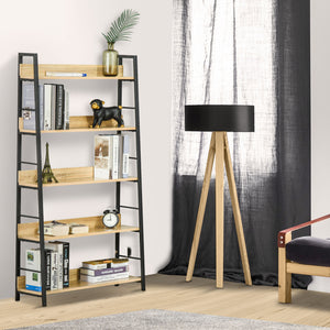 Modern bookcase with wide 5-tier shelves, oak
