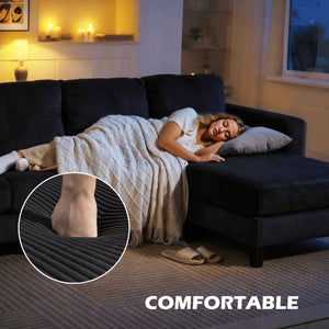 L-shaped sofa with chaise longue and spring cushion for living room or bedroom, anthracite grey