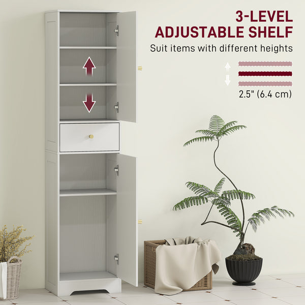 Slim storage unit with 2 doors, drawer and adjustable shelf, white wood look
