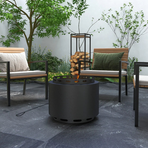 Smokeless wood-burning fireplace with poker, black