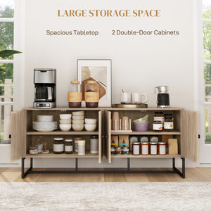 Sideboard with 2 adjustable shelves and steel base, TV cabinet, bar cabinet for living room, oak